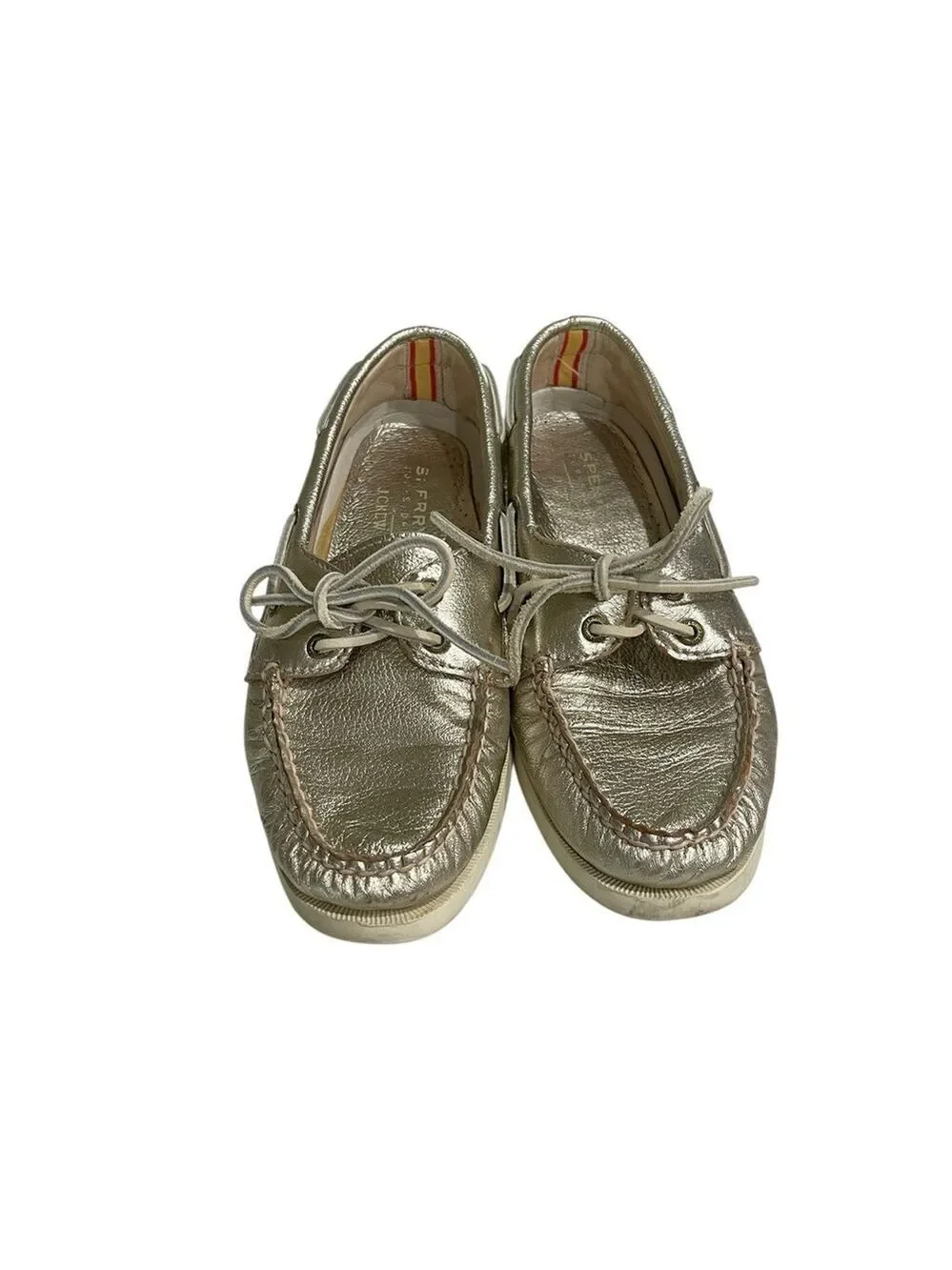 J. Crew X Sperry Topsider Gold Metallic 2 Eye Boat Shoes SZ 7 Women’s